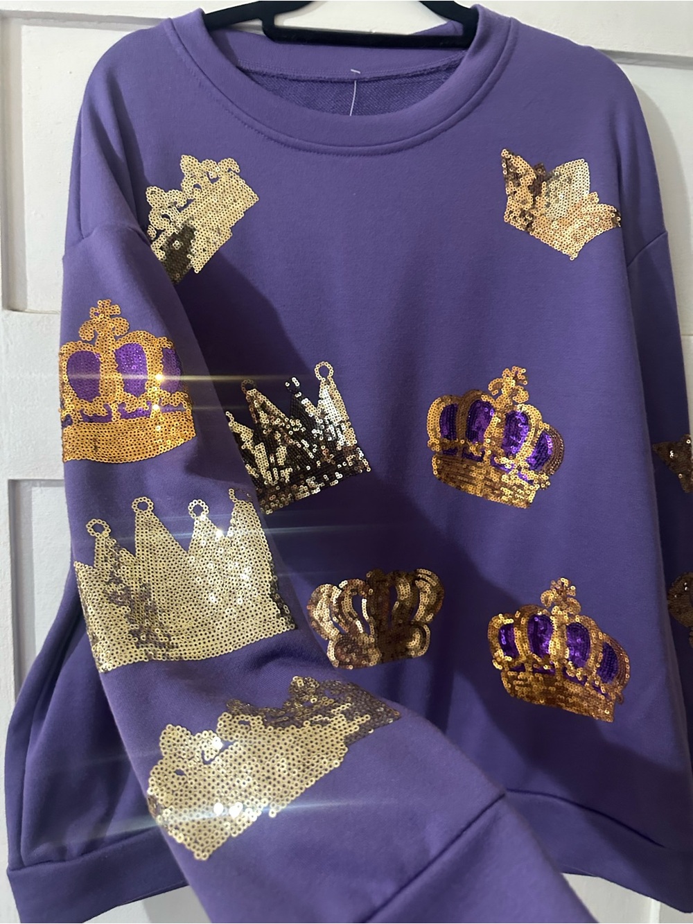 Purple Sweatshirt with Gold & Purple Sequin Crowns